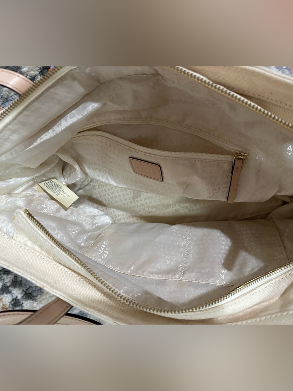Kate Spade New York Canvas & PVC Tote Bag Cream Blush Pink Large - Picture 5 of 6